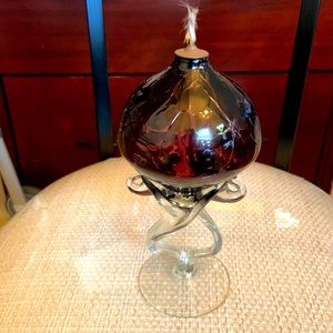 Vintage Jozefina‎ Krosno art glass oil lamp. Hand blown jellyfish